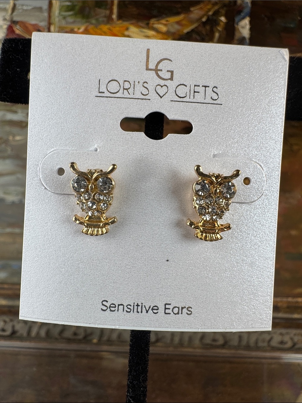 0507-Lori's Gifts Gold Owl Crystal Stud Earrings